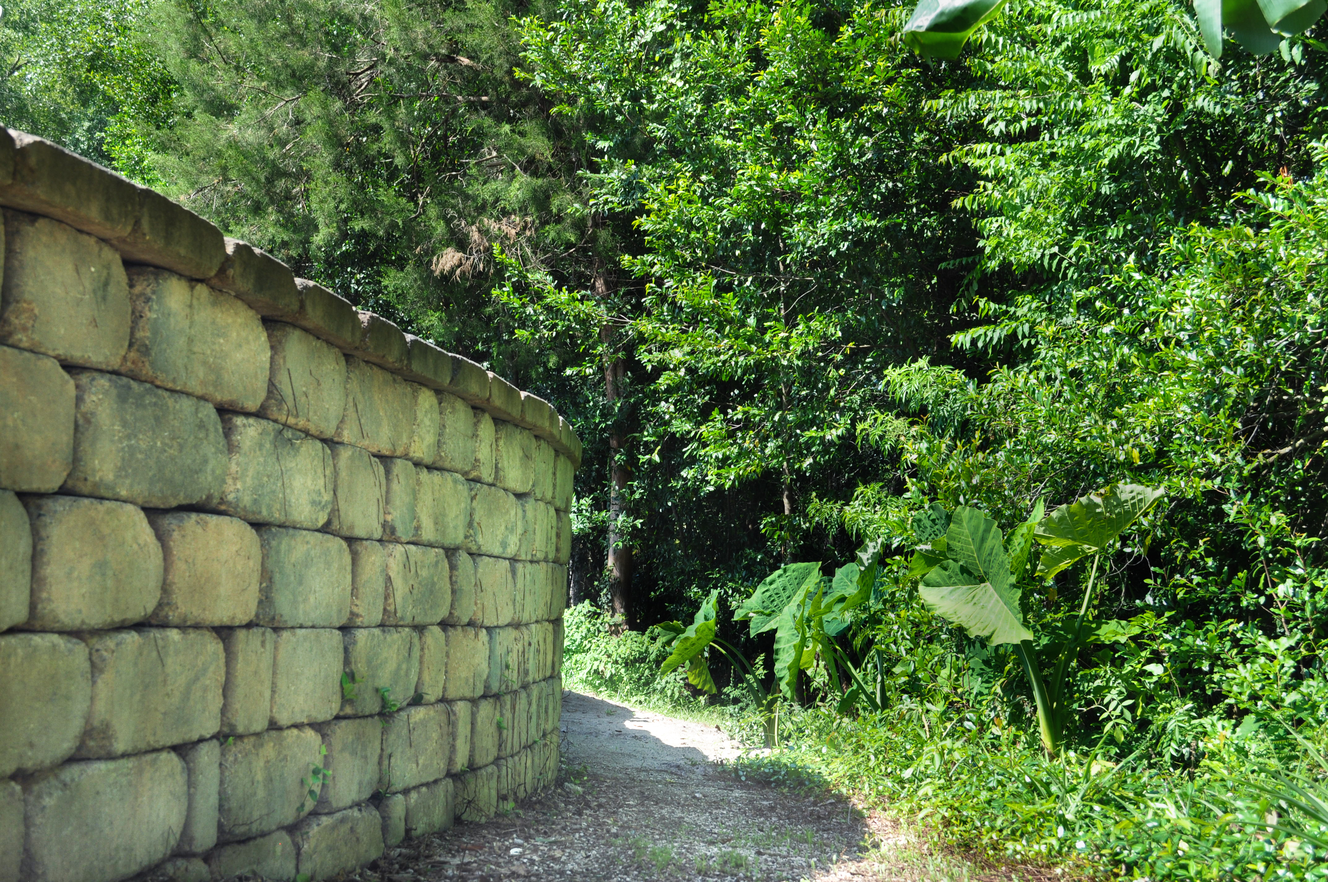 A reconstructed landscape retaining wall